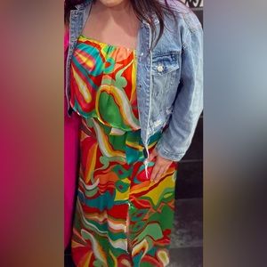 Bright color strapless maxi